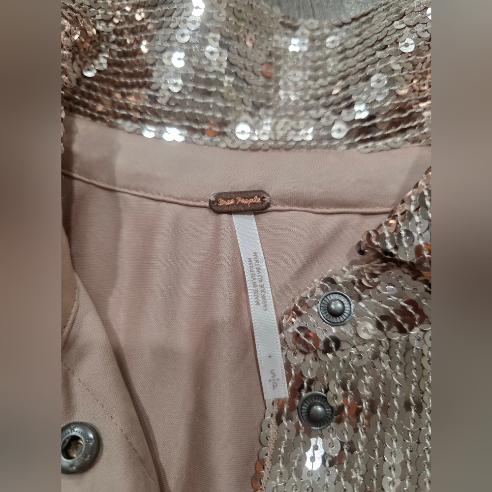 Free People Sophie Sequin Mini Shirt Dress Champagne Gold New Boho Festival Y2K - Picture 9 of 16